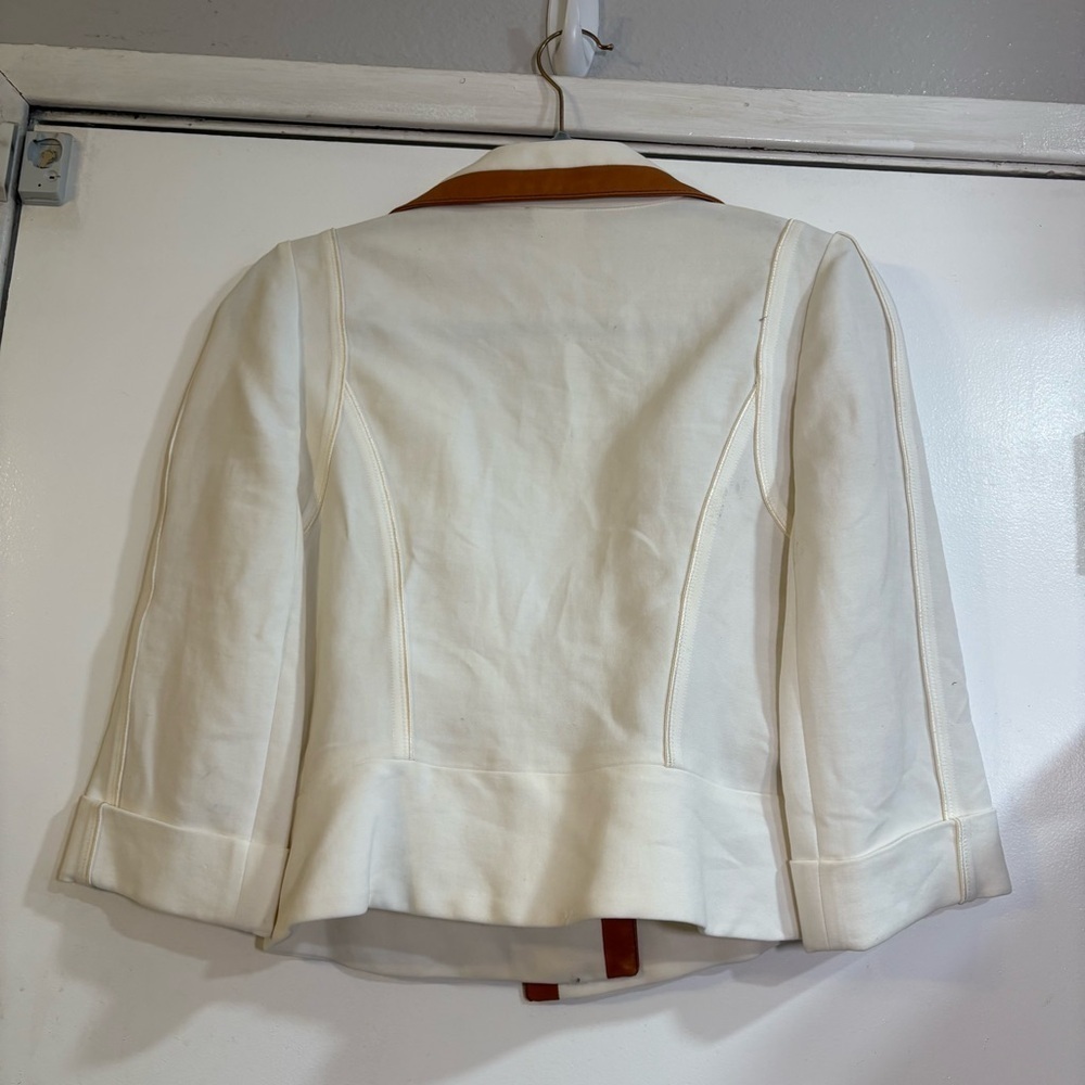 Graeme Black Vintage Jacket Blazer Cream Bone Leather Trim Tan M Coastal Career - Picture 2 of 13